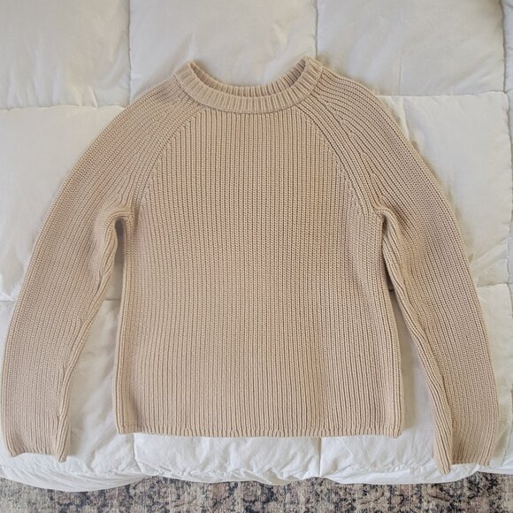 JENNI KAYNE Cotton Fisherman Sweater Oatmeal XS - Picture 3 of 15